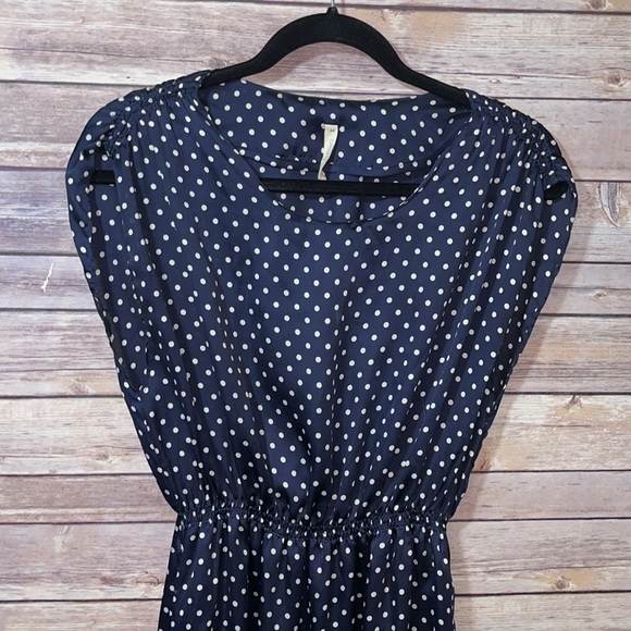 ⭐️ Womens YARGICI Navy polka dot Satin Cocktail Dress F2 - Picture 2 of 6